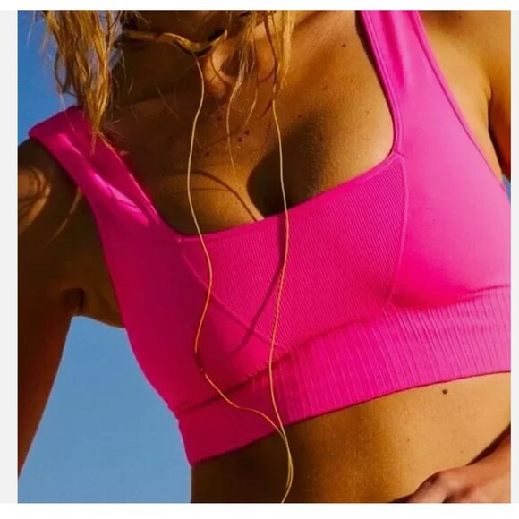 Free People Tops - NWOT Free People Movement Good Karma Square-Neck Bra Neon Pink XS/S